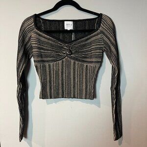 MISA Los Angeles Karen Striped Off-The-Shoulder Crop Top,  Small-Blk/Beige - NWT